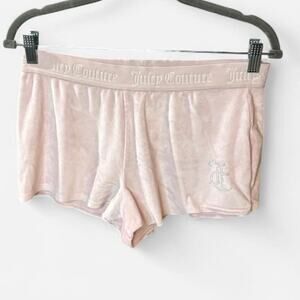 Juicy Couture Pale Pink Velour Rhinestone Logo Lounge Shorts - Size Small